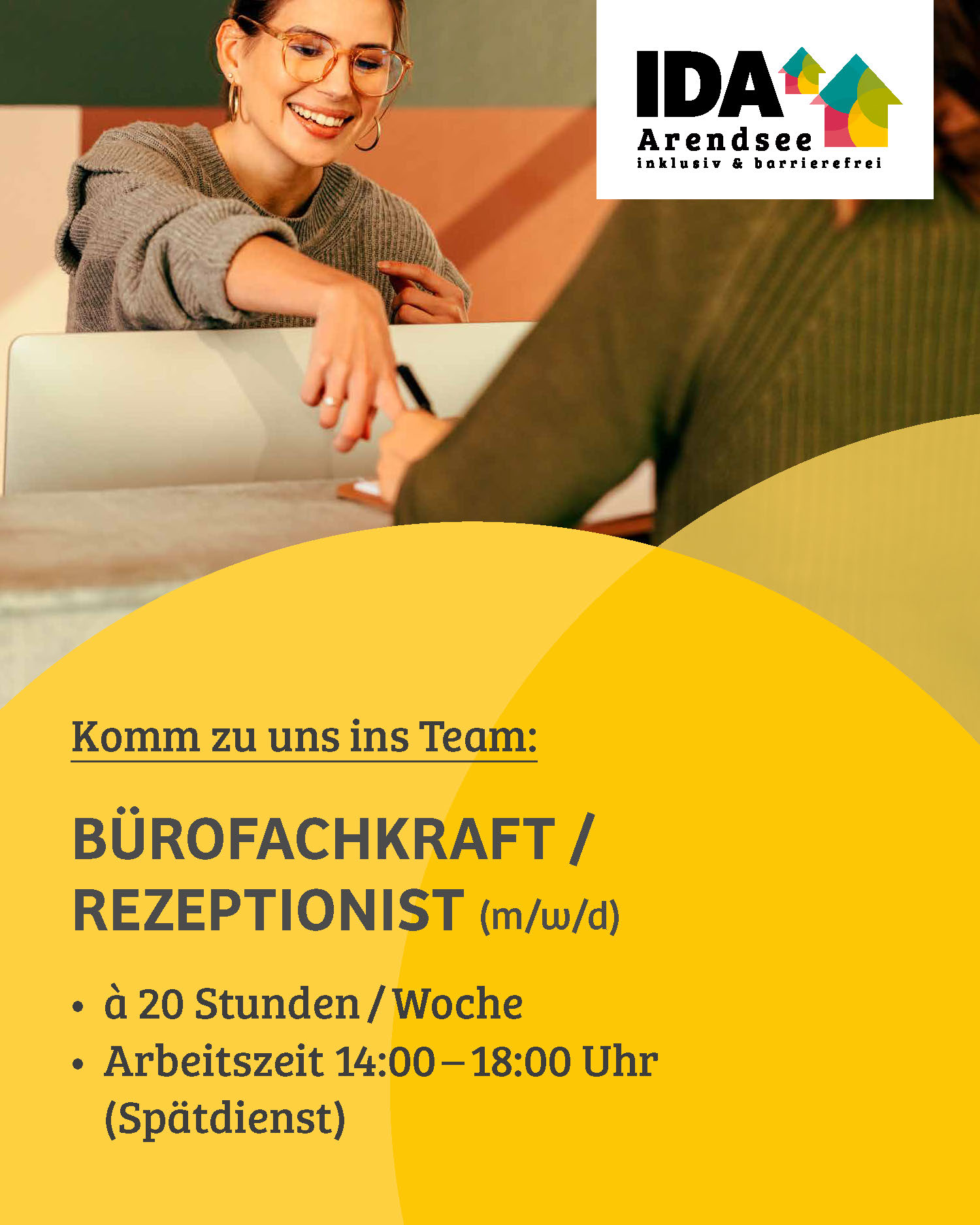 Stellenanzeige zur Suche einer Bürofachkraft / Rezeptionist